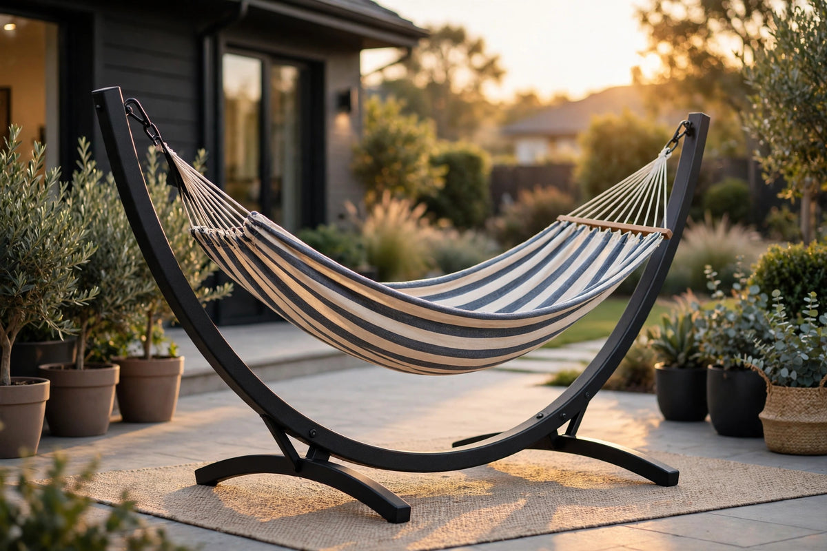 Steel Arc Hammock Stand — Powder-Coat Black